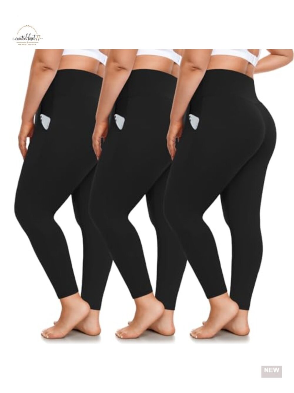 3 Pack Plus Size High Waisted Leggings with Pockets Tummy Control Yoga Pants
